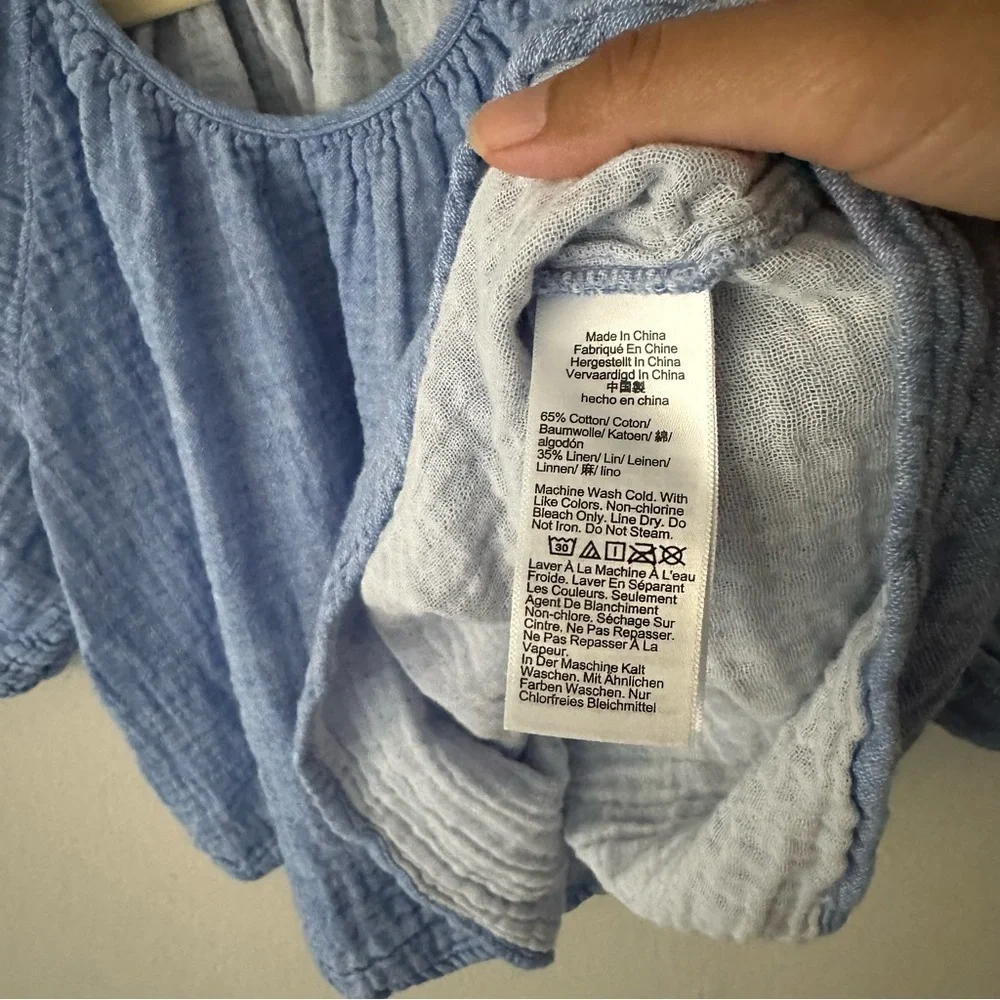J.Crew Swingy puff-sleeve top in cotton-linen blend gauze Small